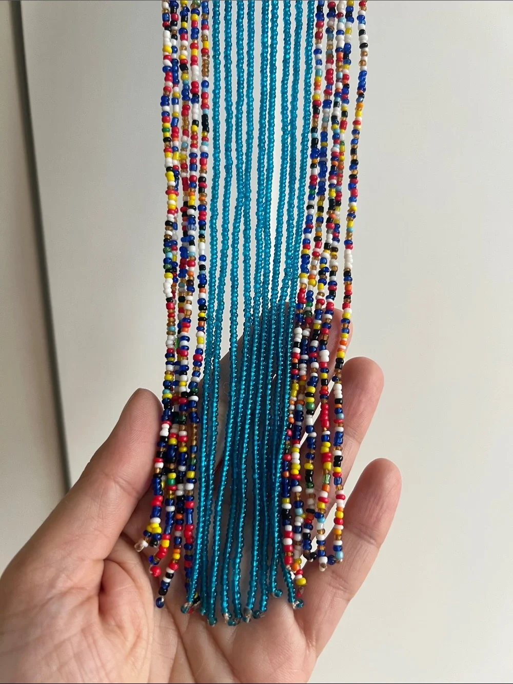 Handmade Beaded Fringe Hair Necklace in Teal and Multicolor